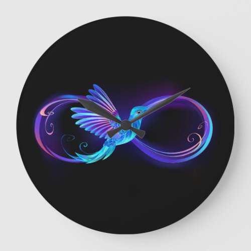 Neon Infinity Symbol with Glowing Hummingbird Large Clock