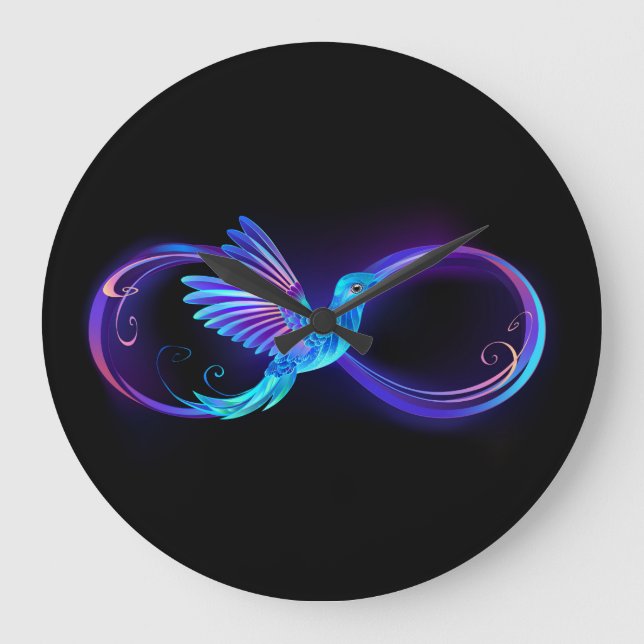 Neon Infinity Symbol with Glowing Hummingbird Large Clock (Front)