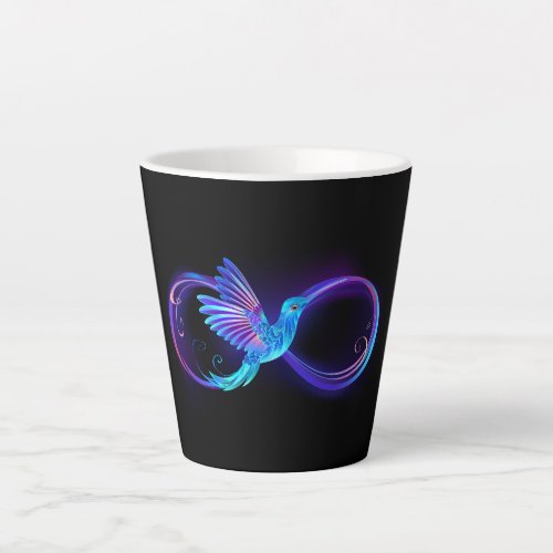 Neon Infinity Symbol with Glowing Hummingbird Latte Mug