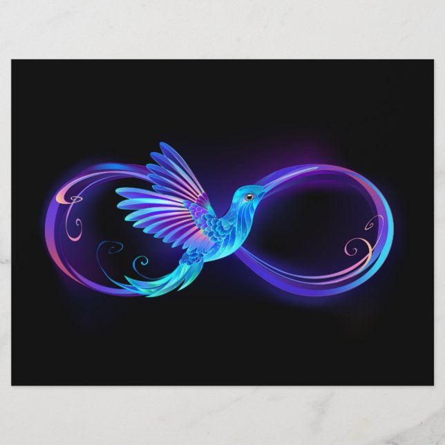 Neon Infinity Symbol with Glowing Hummingbird Letterhead (Front)