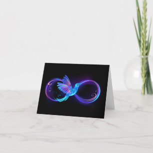 Neon Infinity Symbol with Glowing Hummingbird Letterpress Thank You Card