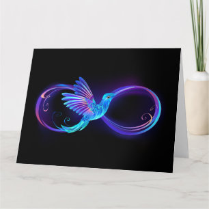Neon Infinity Symbol with Glowing Hummingbird Letterpress Thank You Card