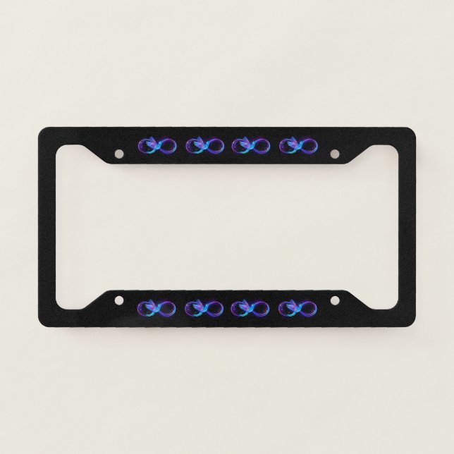 Neon Infinity Symbol with Glowing Hummingbird License Plate Frame (Front)