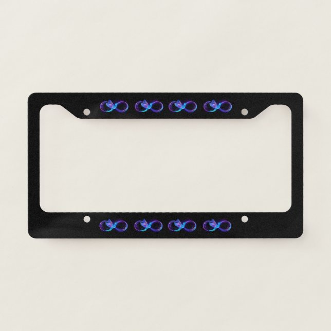 Neon Infinity Symbol with Glowing Hummingbird License Plate Frame (Front)