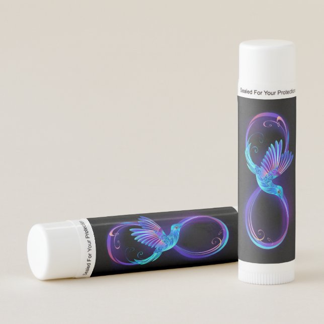 Neon Infinity Symbol with Glowing Hummingbird Lip Balm (Front)