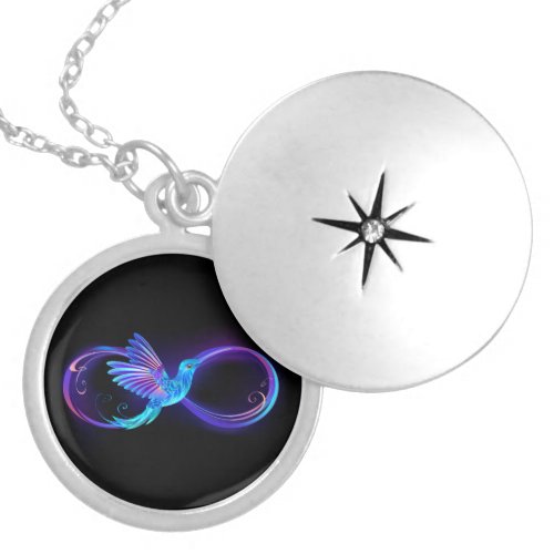 Neon Infinity Symbol with Glowing Hummingbird Locket Necklace