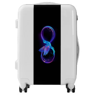 Neon Infinity Symbol with Glowing Hummingbird Luggage