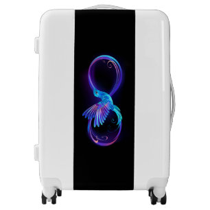 Neon Infinity Symbol with Glowing Hummingbird Luggage