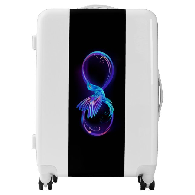 Neon Infinity Symbol with Glowing Hummingbird Luggage (Front)