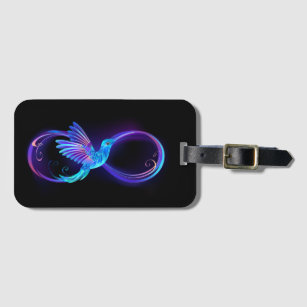 Neon Infinity Symbol with Glowing Hummingbird Luggage Tag