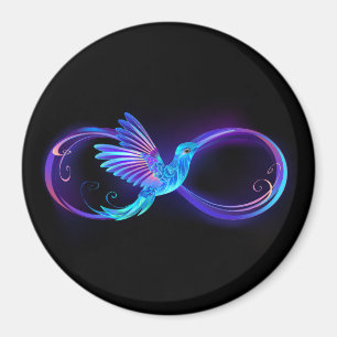 Neon Infinity Symbol with Glowing Hummingbird Magnet