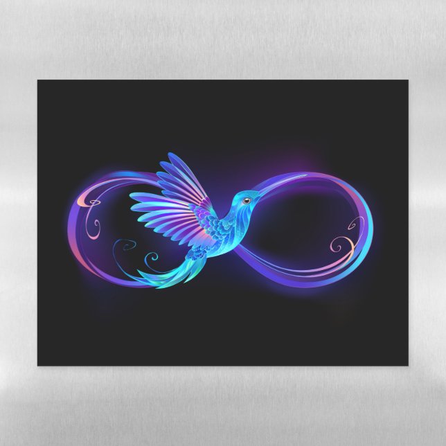 Neon Infinity Symbol with Glowing Hummingbird Magnetic Dry Erase Sheet (Horizontal)