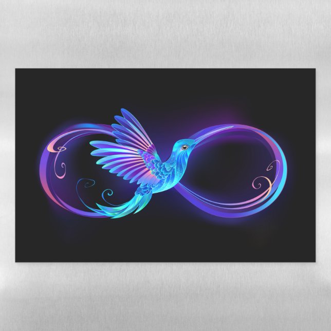 Neon Infinity Symbol with Glowing Hummingbird Magnetic Dry Erase Sheet (Horizontal)