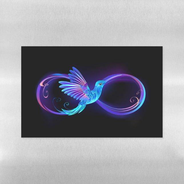 Neon Infinity Symbol with Glowing Hummingbird Magnetic Dry Erase Sheet (Horizontal)