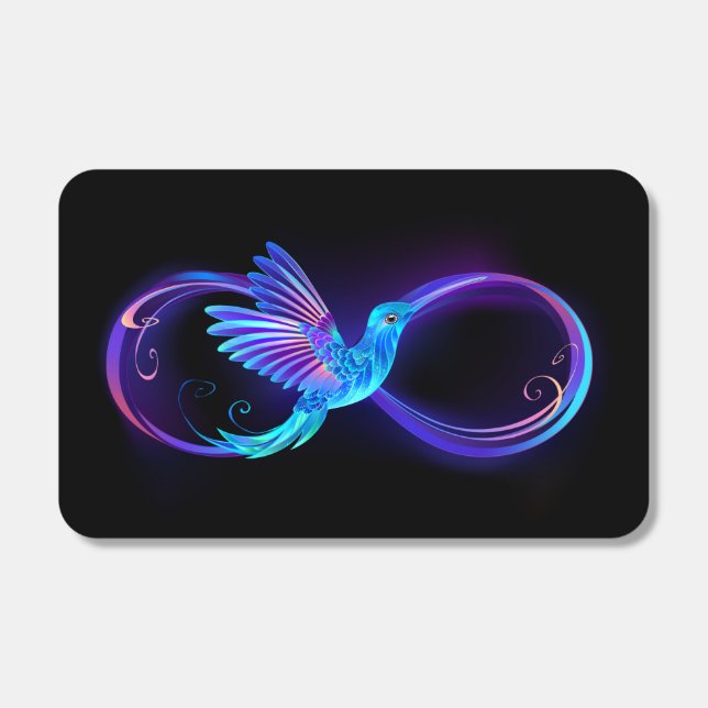 Neon Infinity Symbol with Glowing Hummingbird Matchboxes (Front)