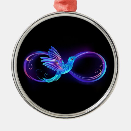 Neon Infinity Symbol with Glowing Hummingbird Metal Ornament