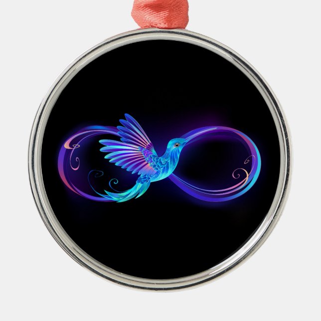 Neon Infinity Symbol with Glowing Hummingbird Metal Ornament (Front)