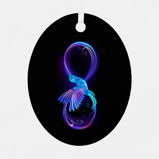 Neon Infinity Symbol with Glowing Hummingbird Metal Ornament (Front)