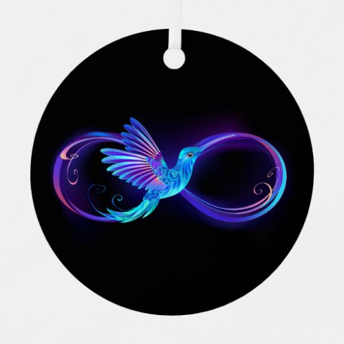 Neon Infinity Symbol with Glowing Hummingbird Metal Ornament