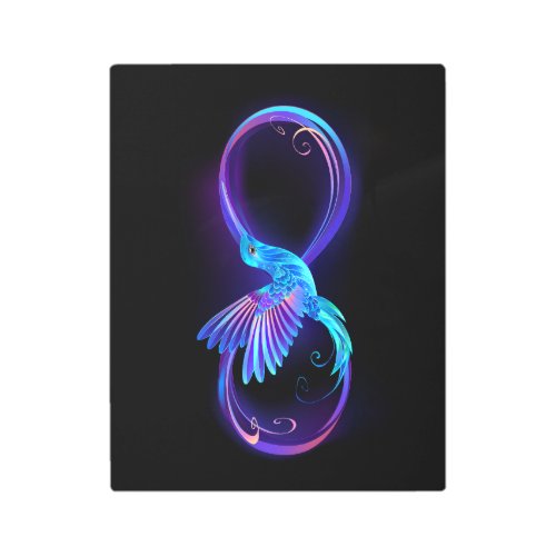 Neon Infinity Symbol with Glowing Hummingbird Metal Print