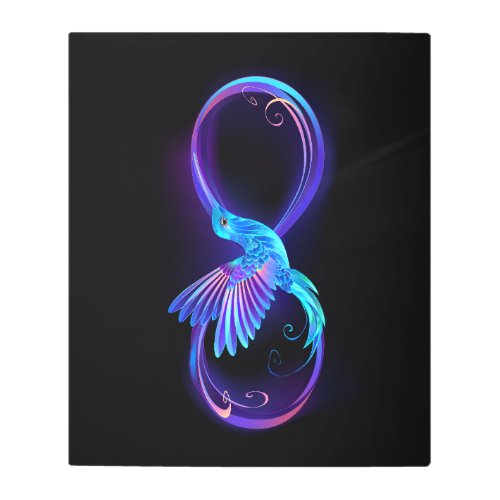 Neon Infinity Symbol with Glowing Hummingbird Metal Print