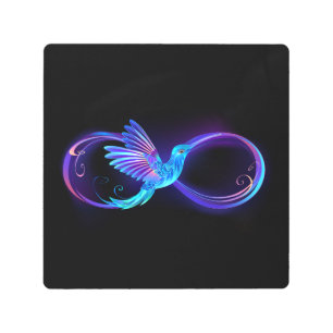 Neon Infinity Symbol with Glowing Hummingbird Metal Print