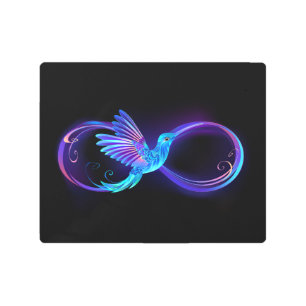 Neon Infinity Symbol with Glowing Hummingbird Metal Print