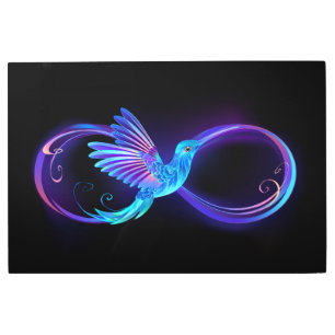 Neon Infinity Symbol with Glowing Hummingbird Metal Print