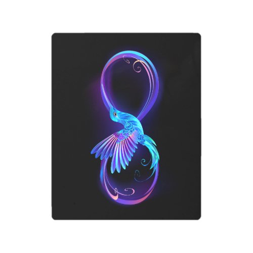Neon Infinity Symbol with Glowing Hummingbird Metal Print