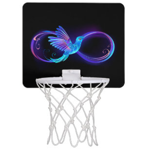 Neon Infinity Symbol with Glowing Hummingbird Mini Basketball Hoop