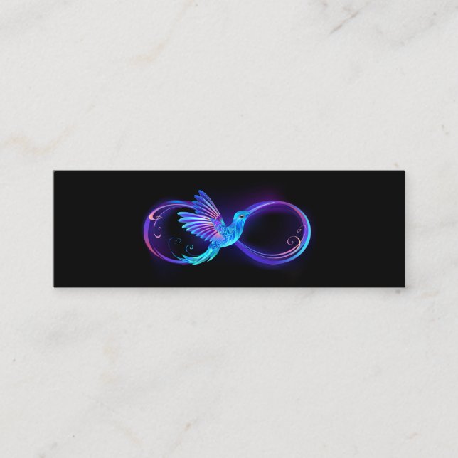 Neon Infinity Symbol with Glowing Hummingbird Mini Business Card (Front)