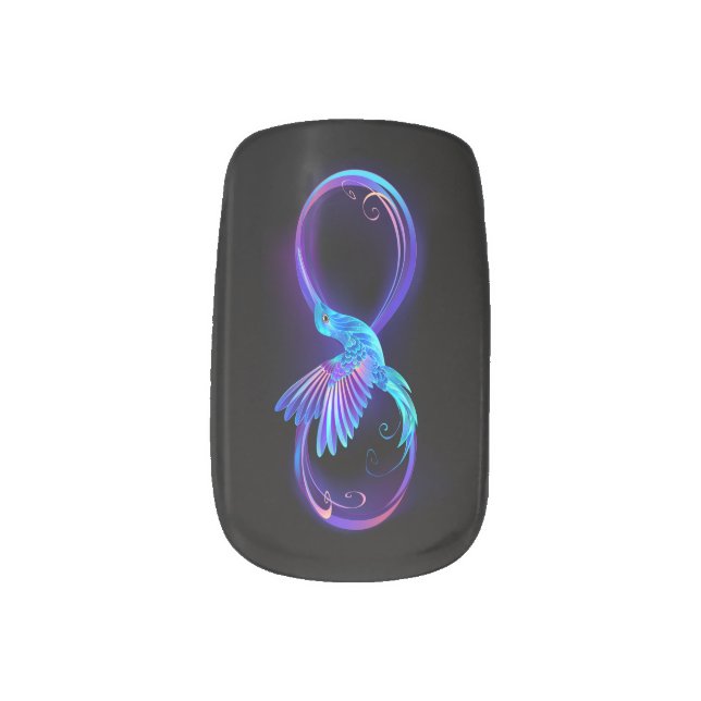 Neon Infinity Symbol with Glowing Hummingbird Minx Nail Art (Left Thumb)