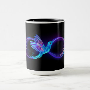 Neon Infinity Symbol with Glowing Hummingbird Mug