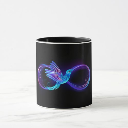 Neon Infinity Symbol with Glowing Hummingbird Mug