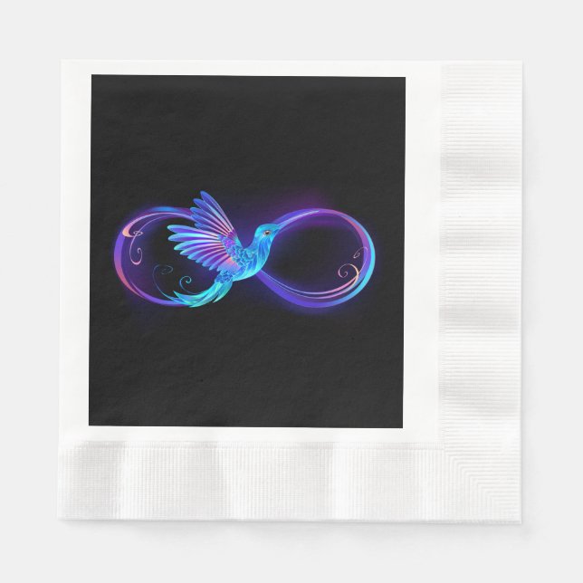 Neon Infinity Symbol with Glowing Hummingbird Napkins (Front)