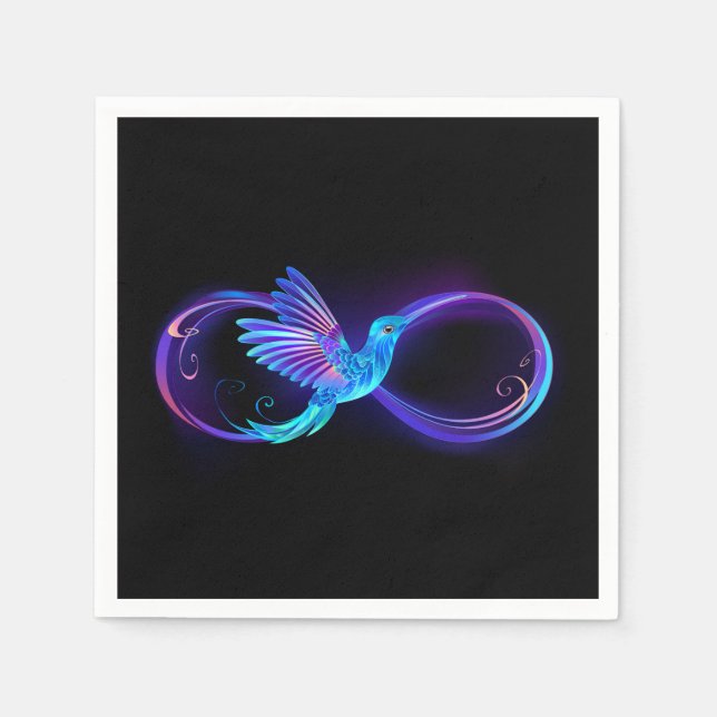 Neon Infinity Symbol with Glowing Hummingbird Napkins (Front)