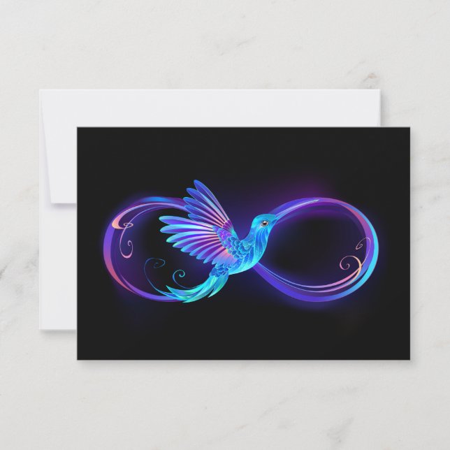 Neon Infinity Symbol with Glowing Hummingbird Note Card (Front)