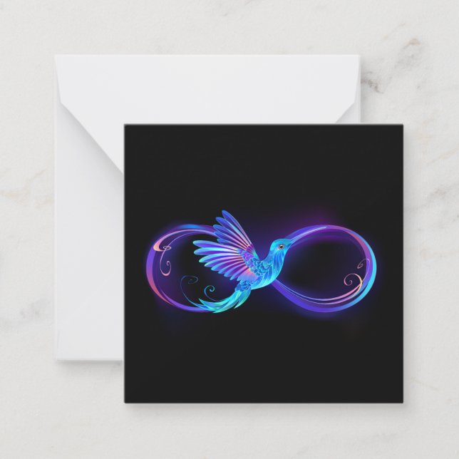 Neon Infinity Symbol with Glowing Hummingbird Note Card (Front)