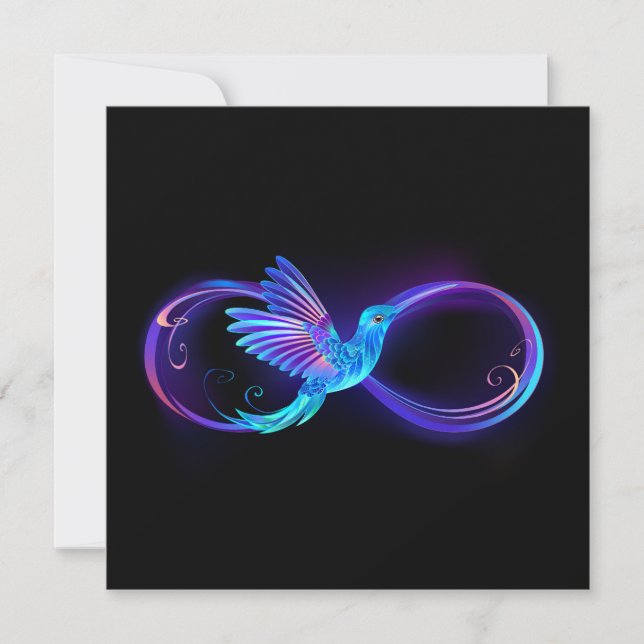 Neon Infinity Symbol with Glowing Hummingbird Note Card (Front)