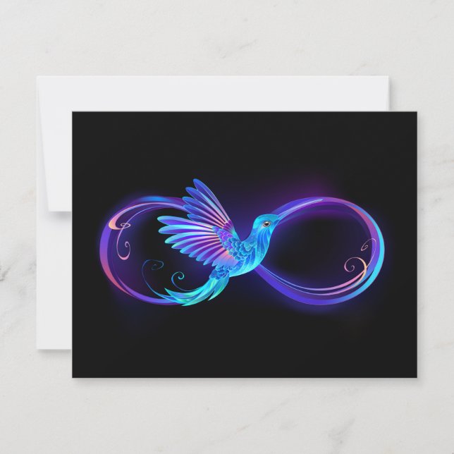 Neon Infinity Symbol with Glowing Hummingbird Note Card (Front)