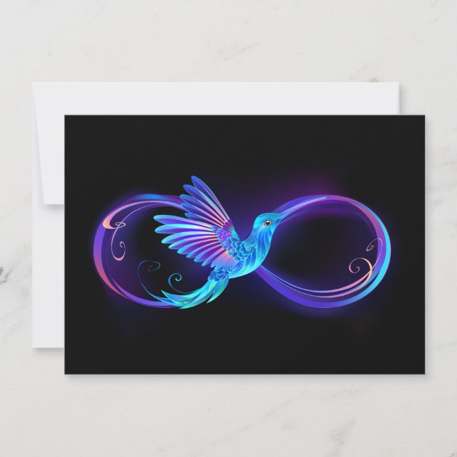 Neon Infinity Symbol with Glowing Hummingbird Note Card (Front)