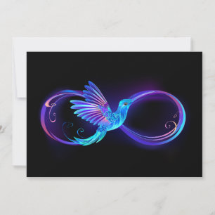 Neon Infinity Symbol with Glowing Hummingbird Note Card