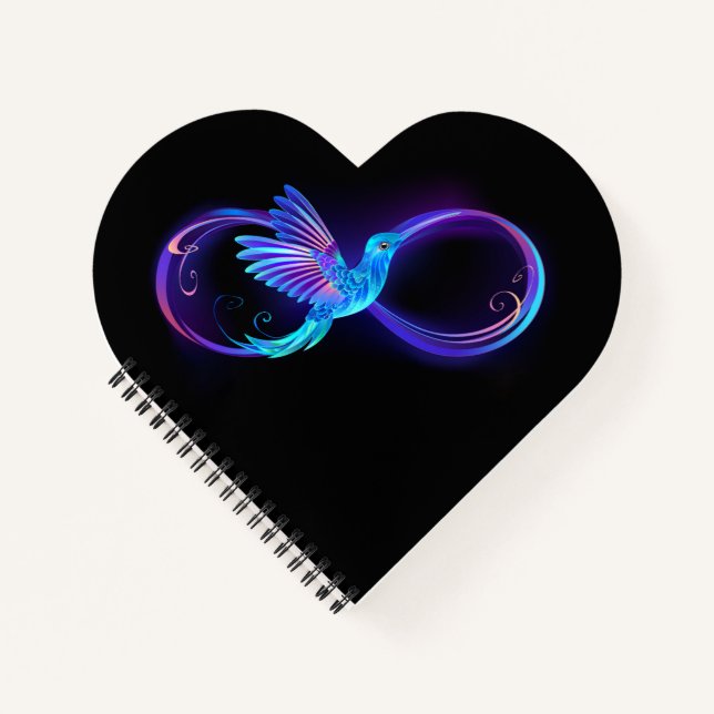 Neon Infinity Symbol with Glowing Hummingbird Notebook (Front)