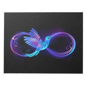 Neon Infinity Symbol with Glowing Hummingbird Notepad