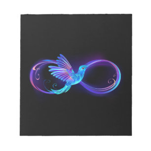 Neon Infinity Symbol with Glowing Hummingbird Notepad