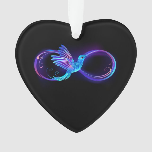 Neon Infinity Symbol with Glowing Hummingbird Ornament (Front)