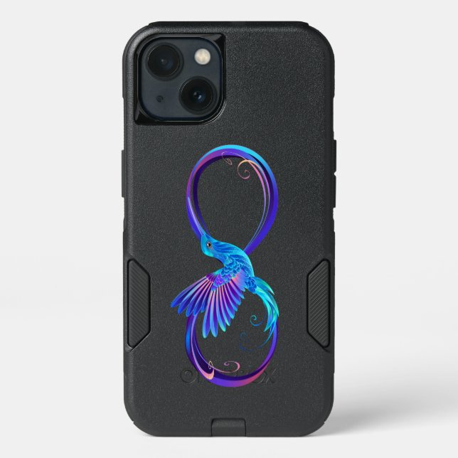 Neon Infinity Symbol with Glowing Hummingbird Otterbox iPhone Case (Back)