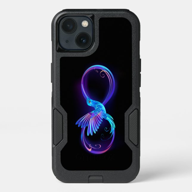 Neon Infinity Symbol with Glowing Hummingbird Otterbox iPhone Case (Back)