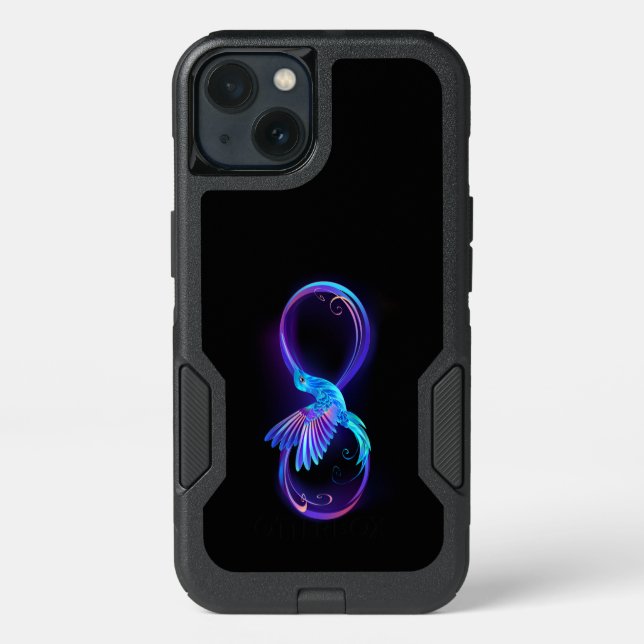 Neon Infinity Symbol with Glowing Hummingbird Otterbox iPhone Case (Back)