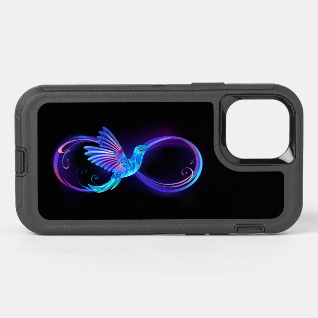 Neon Infinity Symbol with Glowing Hummingbird Otterbox iPhone Case (Back Horizontal)